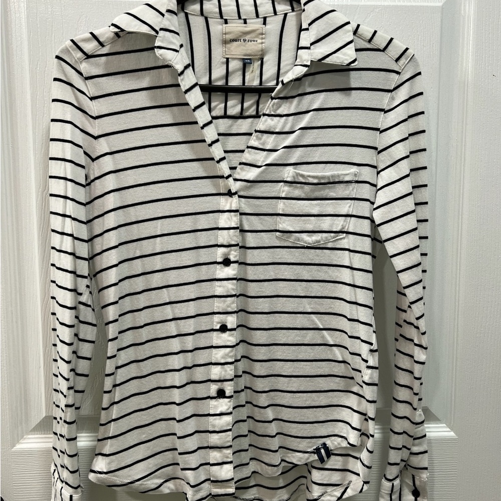 White and Black Striped Button-Up Shirt